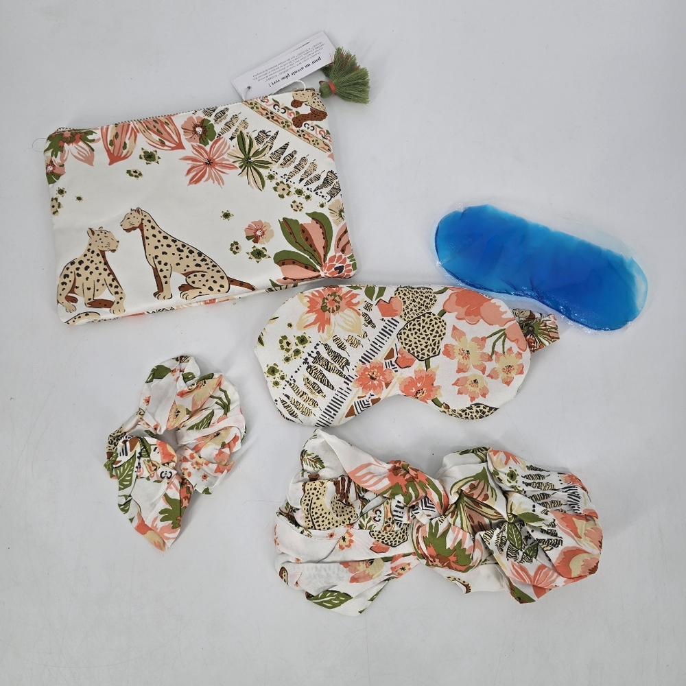 Poupette St Barth Travel Kit Leopard Zip Pouch Gel Eye Mask Headband NEW